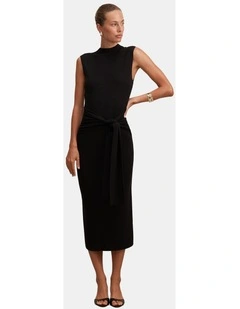 Margot Wrap Detail Knitted Midi Dress in Black