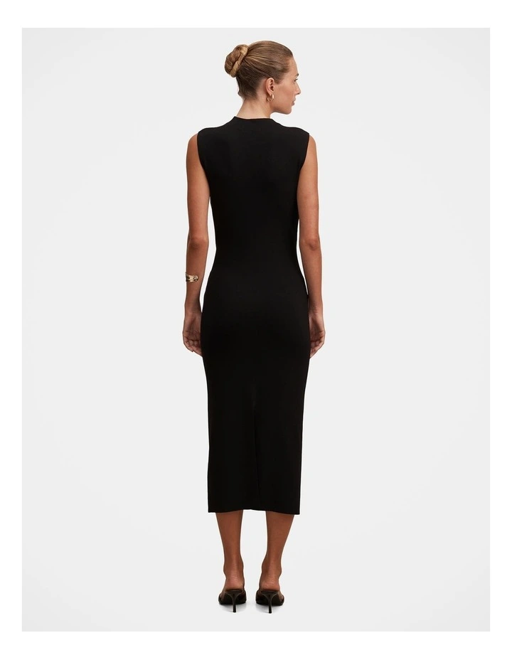 Margot Wrap Detail Knitted Midi Dress in Black image 2