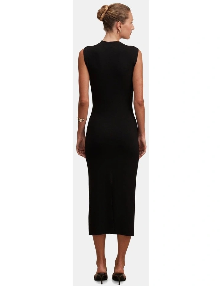Margot Wrap Detail Knitted Midi Dress in Black image 2