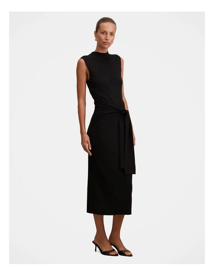 Margot Wrap Detail Knitted Midi Dress in Black image 3