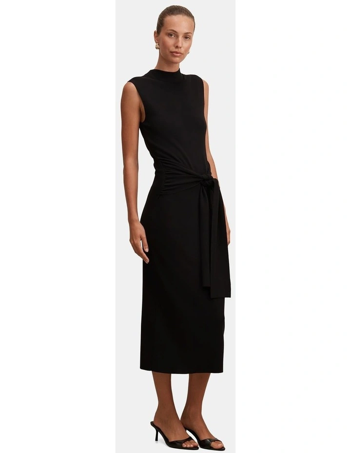 Margot Wrap Detail Knitted Midi Dress in Black image 3