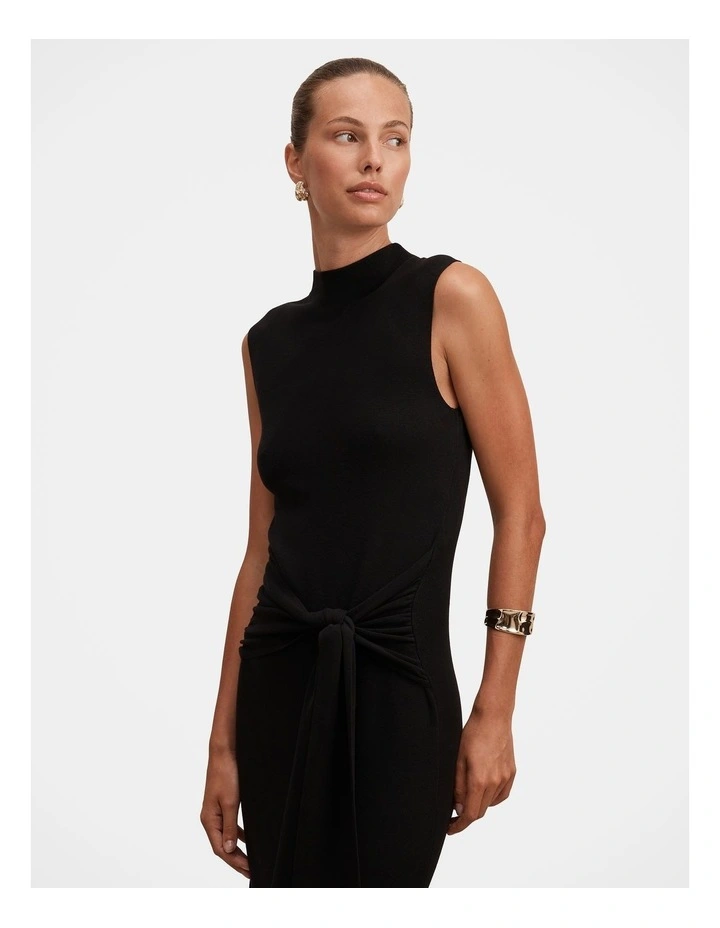 Margot Wrap Detail Knitted Midi Dress in Black image 4