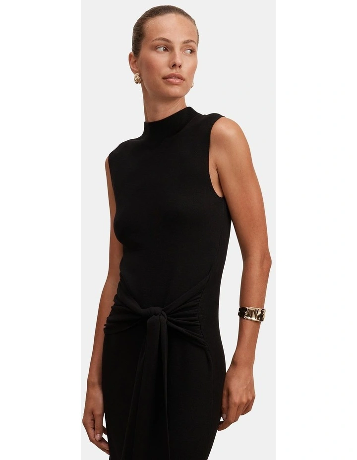 Margot Wrap Detail Knitted Midi Dress in Black image 4