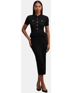 Tahlina Stitch Interest Midi Dress in Black