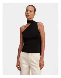 Isla Scarf Knitted Top in Black