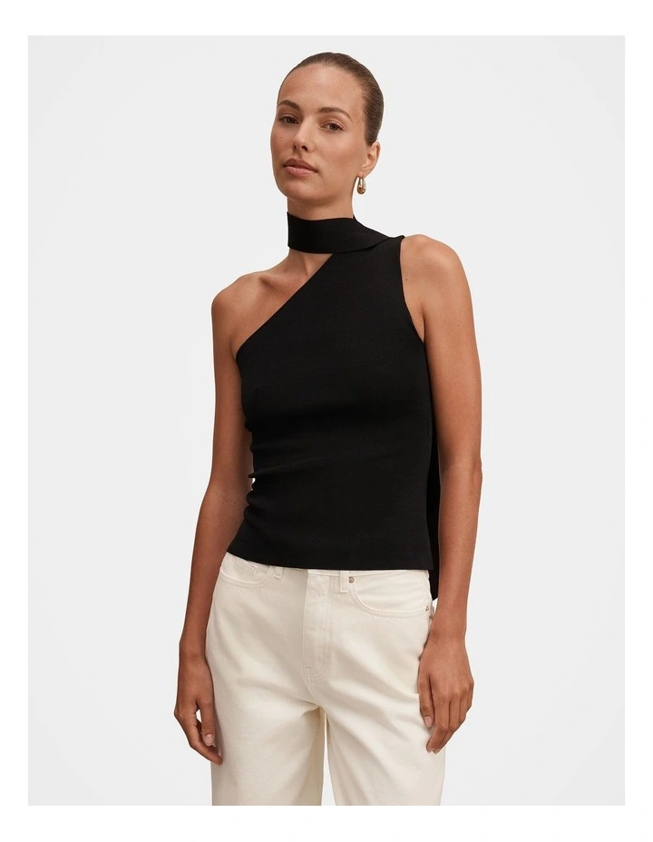 Isla Scarf Knitted Top in Black image 1