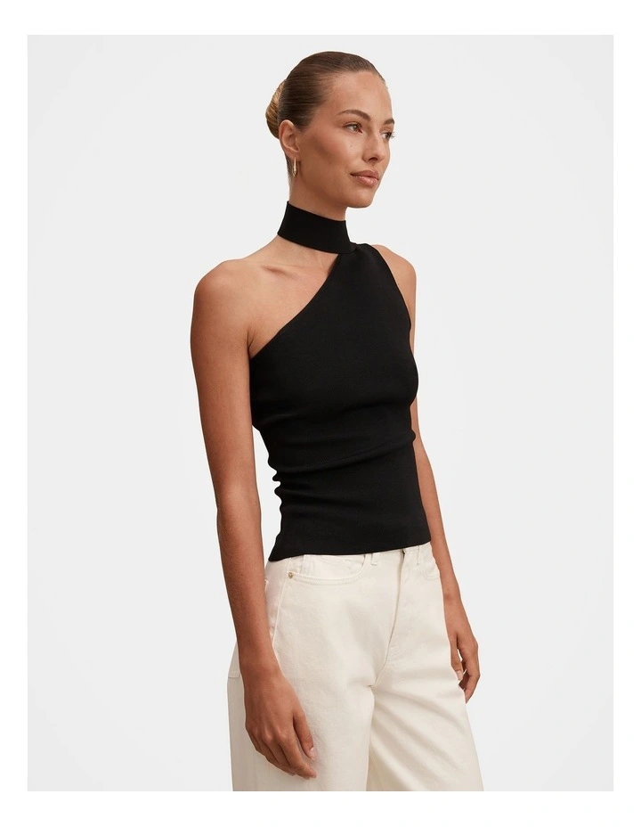 Isla Scarf Knitted Top in Black image 3