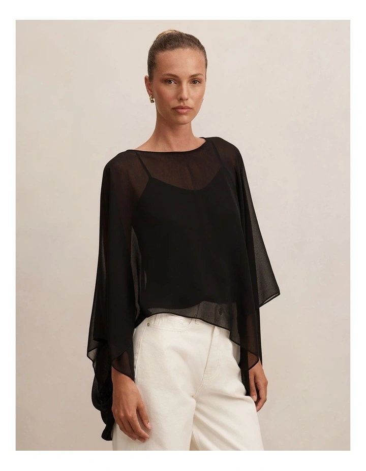 Gia Sheer Cape Top in Black image 3