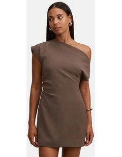 Danielle Asymmetrical Mini Dress in Brown