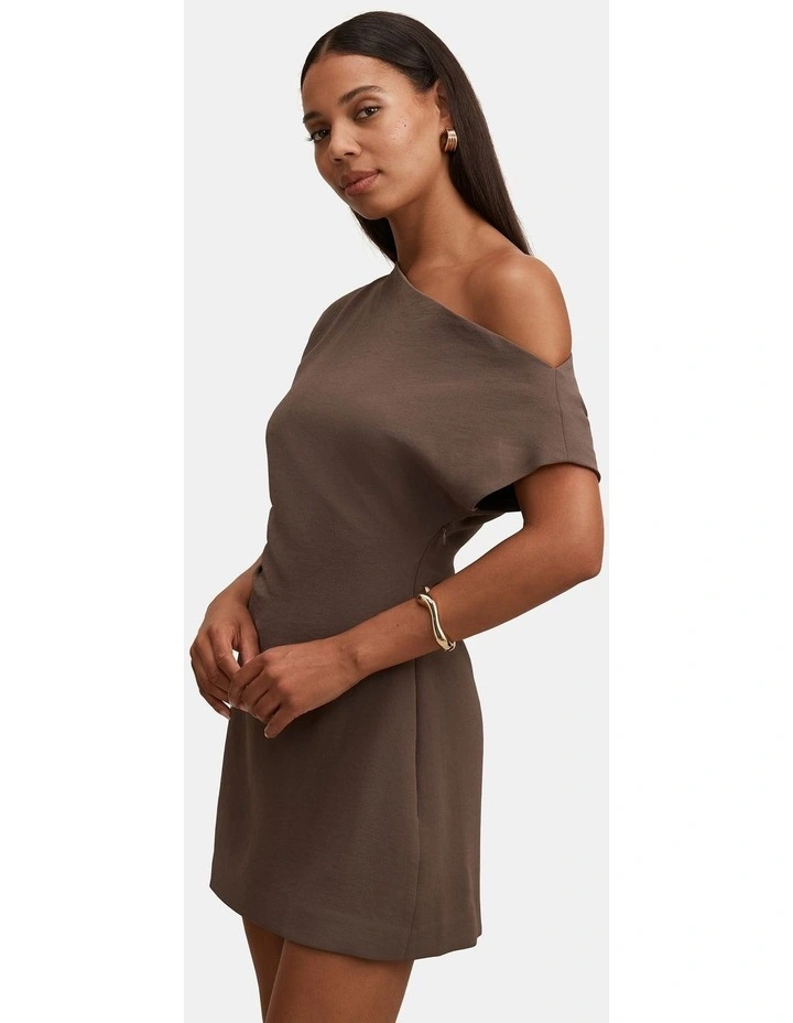 Danielle Asymmetrical Mini Dress in Brown image 3