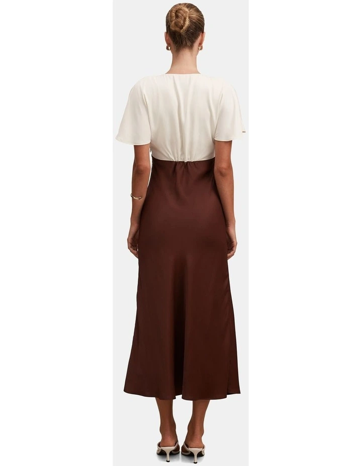 Julia Flutter Sleeves Satin Lace Midi Dress in Brown image 2