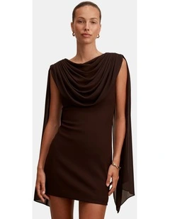 Bowie Mini Dress With Shawl in Chocolate