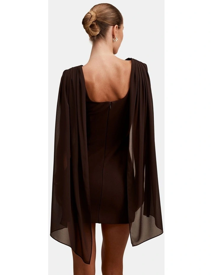 Bowie Mini Dress With Shawl in Chocolate image 2
