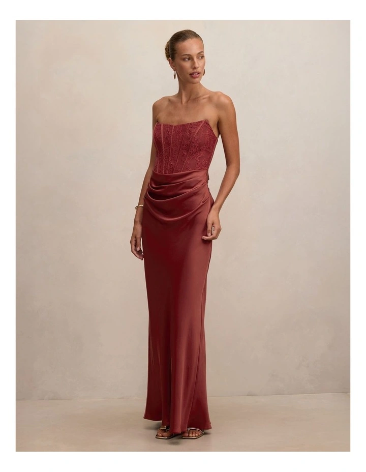 Ivy Lace Corset Drape Maxi Dress in Brown image 1