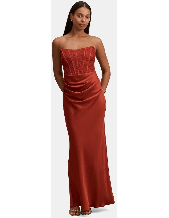 Ivy Lace Corset Drape Maxi Dress in Brown image 1