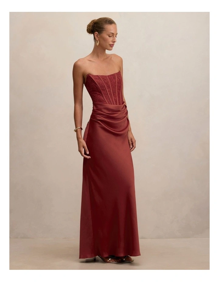 Ivy Lace Corset Drape Maxi Dress in Brown image 3