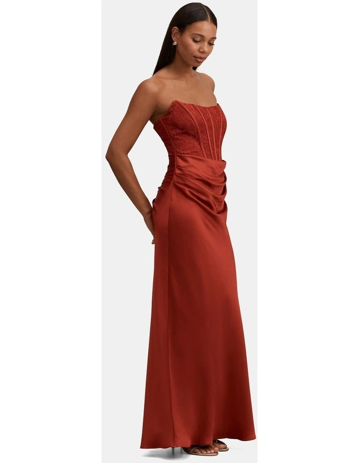 Ivy Lace Corset Drape Maxi Dress in Brown image 3