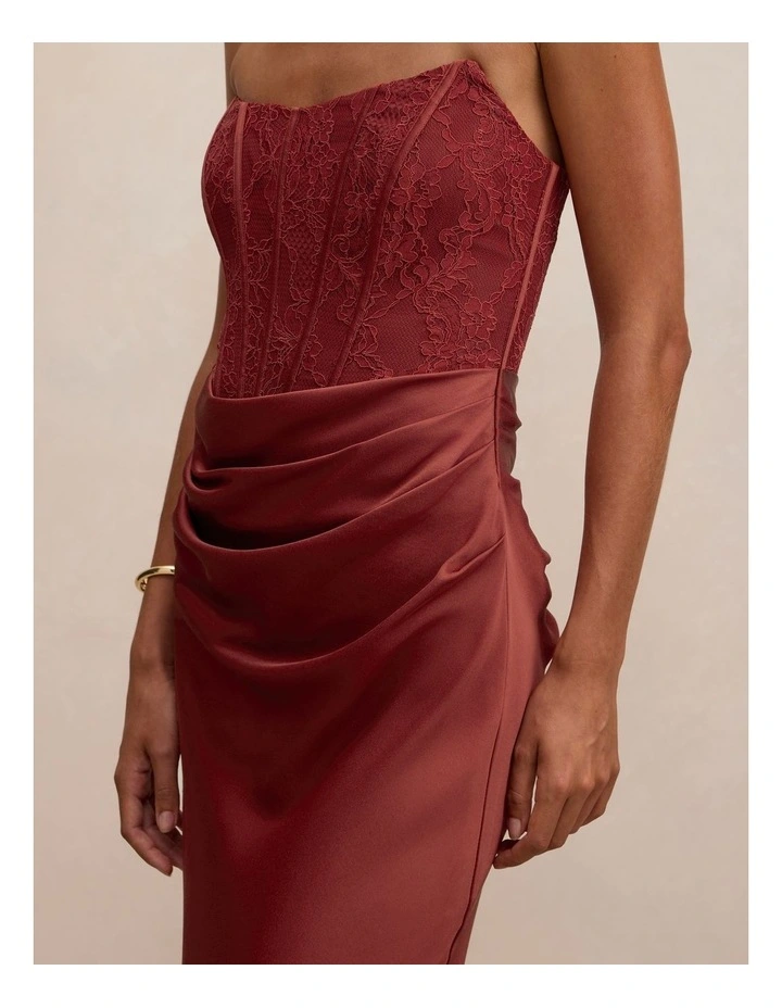 Ivy Lace Corset Drape Maxi Dress in Brown image 4