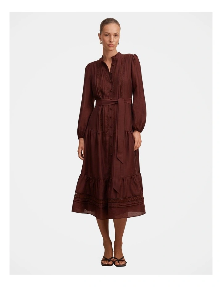 Rachel Lace Trim Midi Dress in Brown image 1