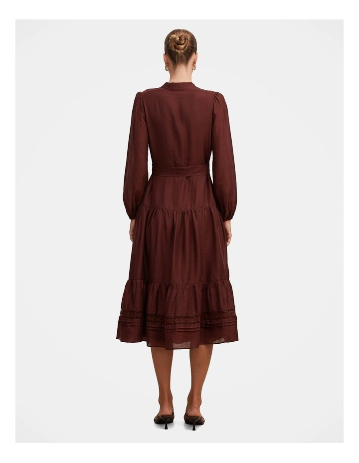 Rachel Lace Trim Midi Dress in Brown image 2