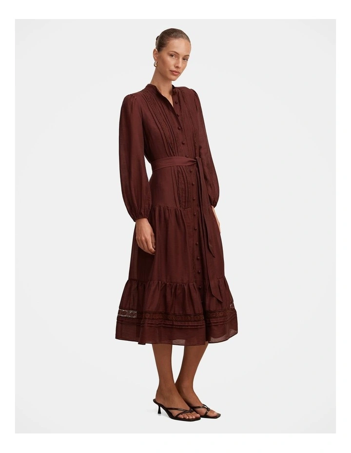 Rachel Lace Trim Midi Dress in Brown image 3