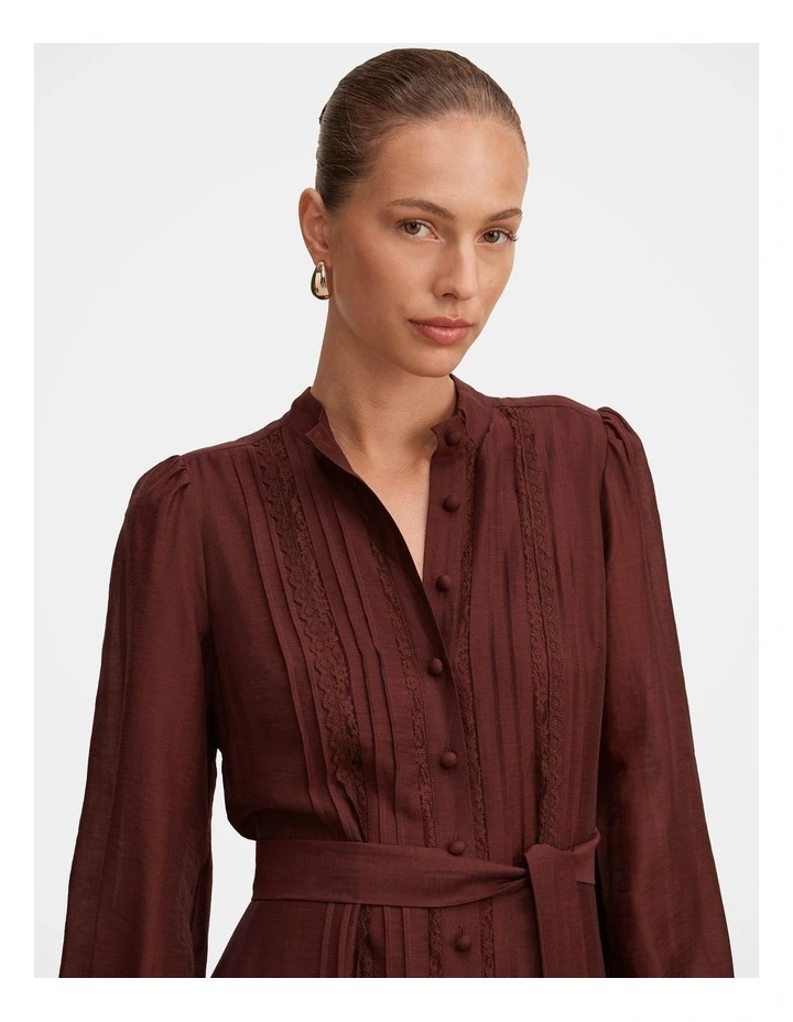 Rachel Lace Trim Midi Dress in Brown image 4