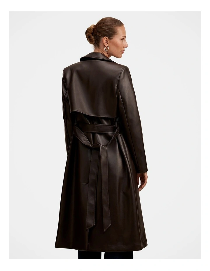 Sabina Faux Leather Trench Coat in Chocolate image 2