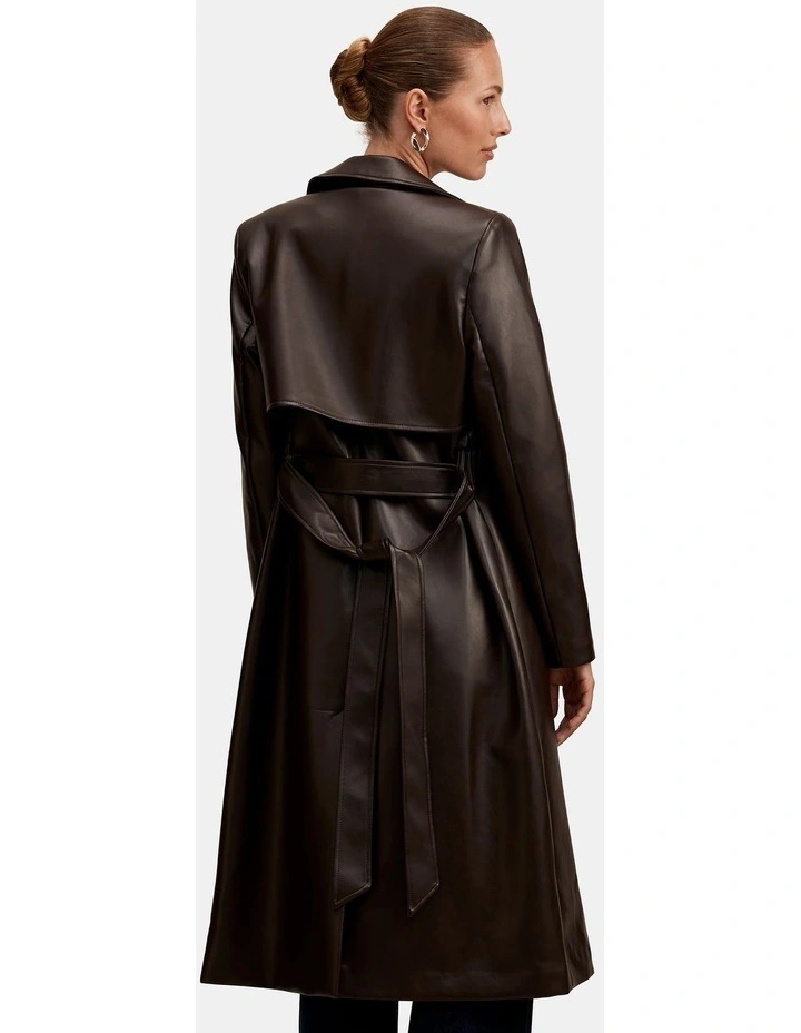 Sabina Faux Leather Trench Coat in Chocolate image 2