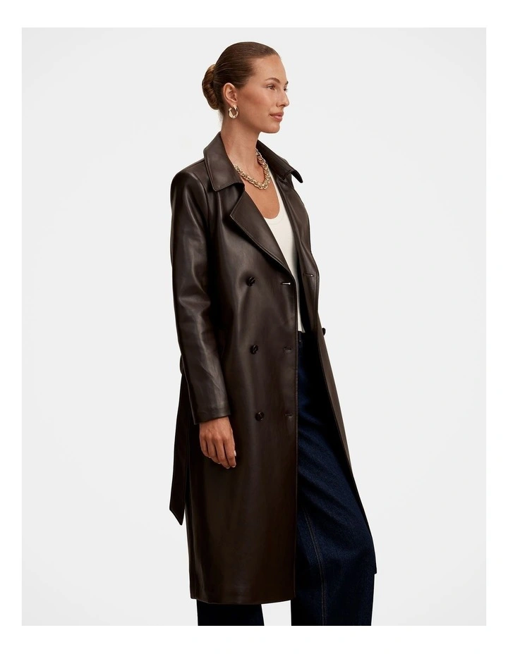 Sabina Faux Leather Trench Coat in Chocolate image 3