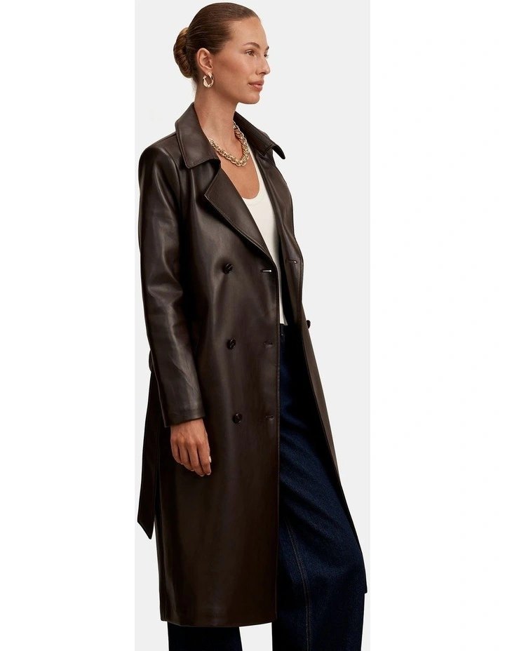 Sabina Faux Leather Trench Coat in Chocolate image 3