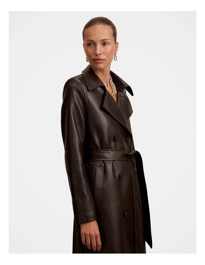 Sabina Faux Leather Trench Coat in Chocolate image 4
