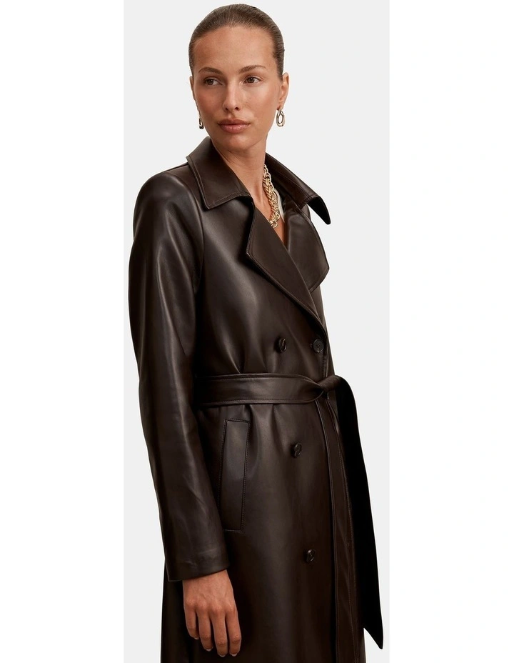 Sabina Faux Leather Trench Coat in Chocolate image 4