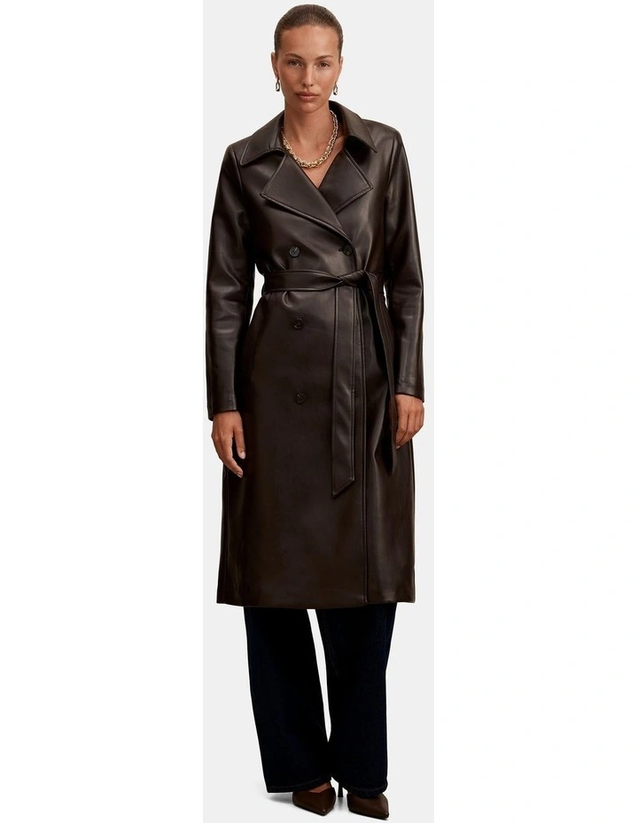 Sabina Faux Leather Trench Coat in Chocolate image 5