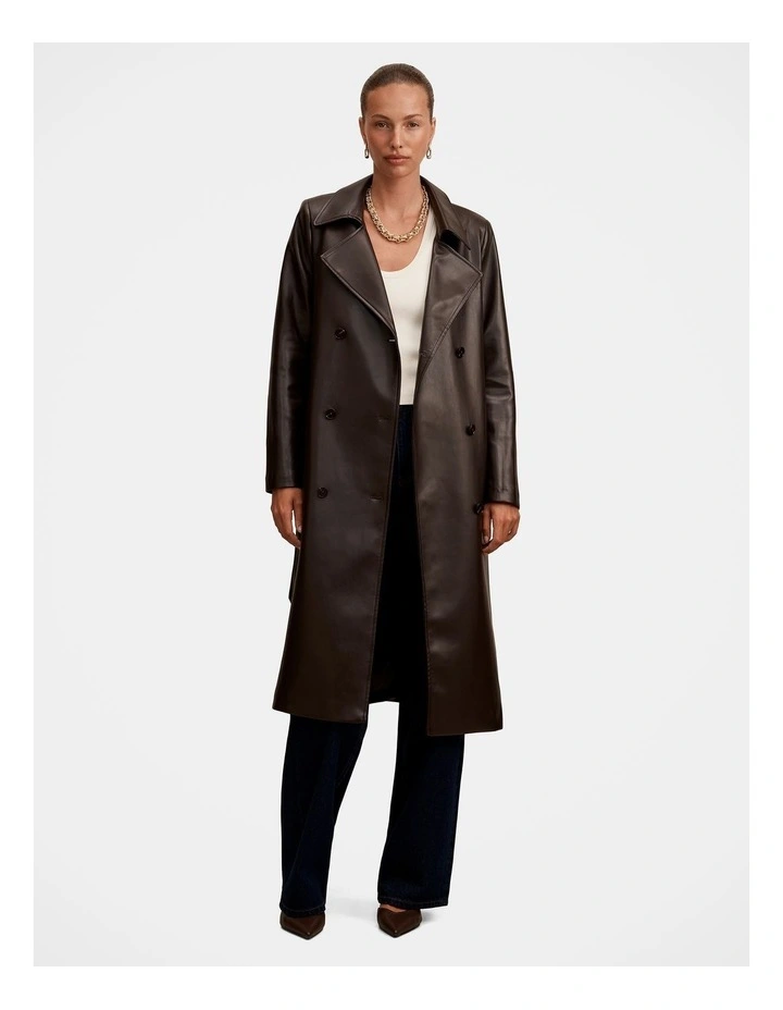 Sabina Faux Leather Trench Coat in Chocolate image 6