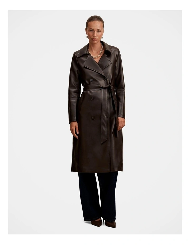 Sabina Faux Leather Trench Coat in Chocolate image 7