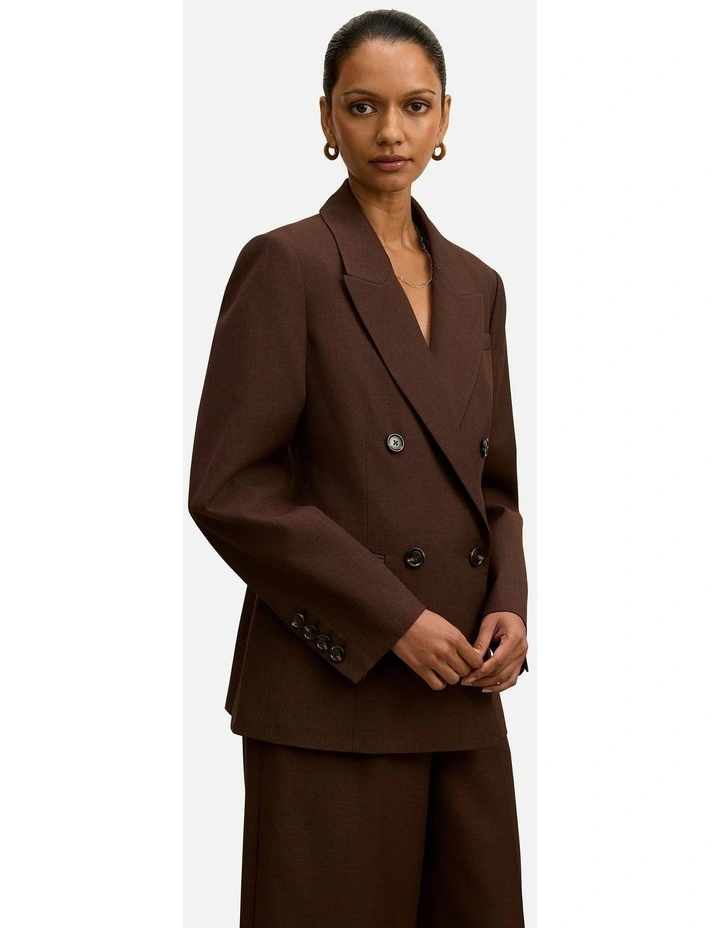 Harper Double Breasted Blazer in Brown image 3