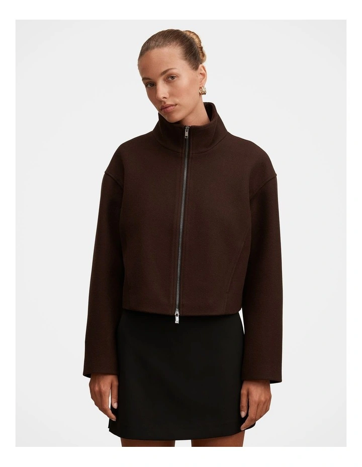Fiona Funnel Neck Jacket in Brown image 1