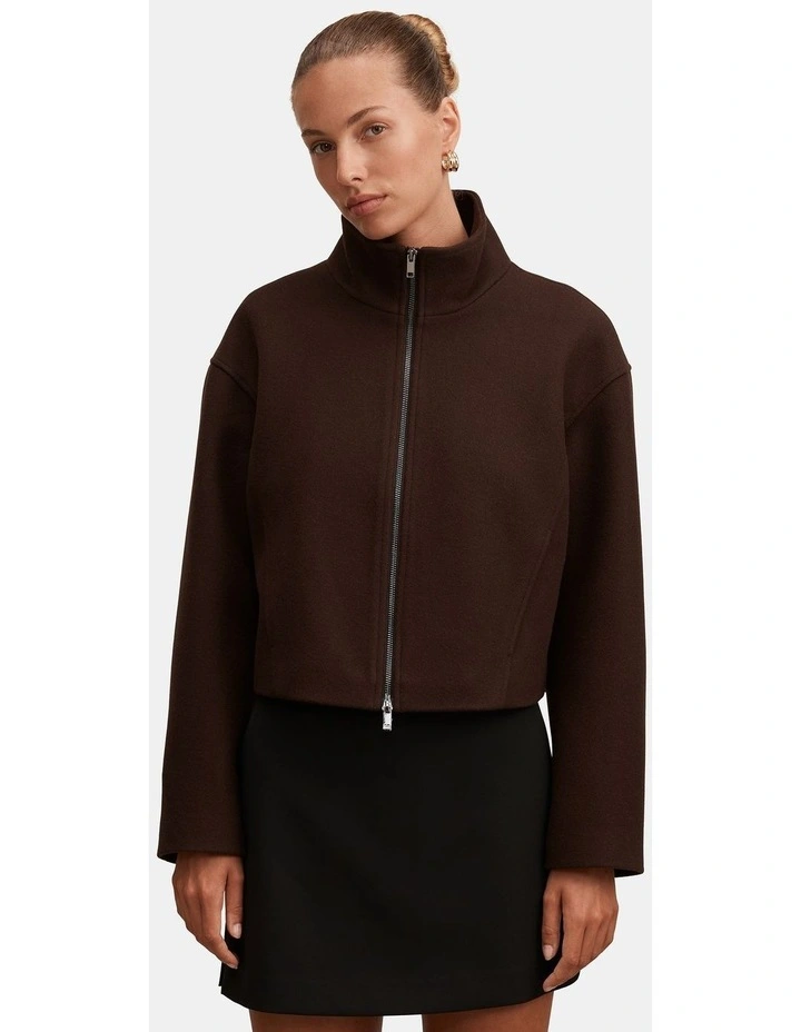 Fiona Funnel Neck Jacket in Brown image 1