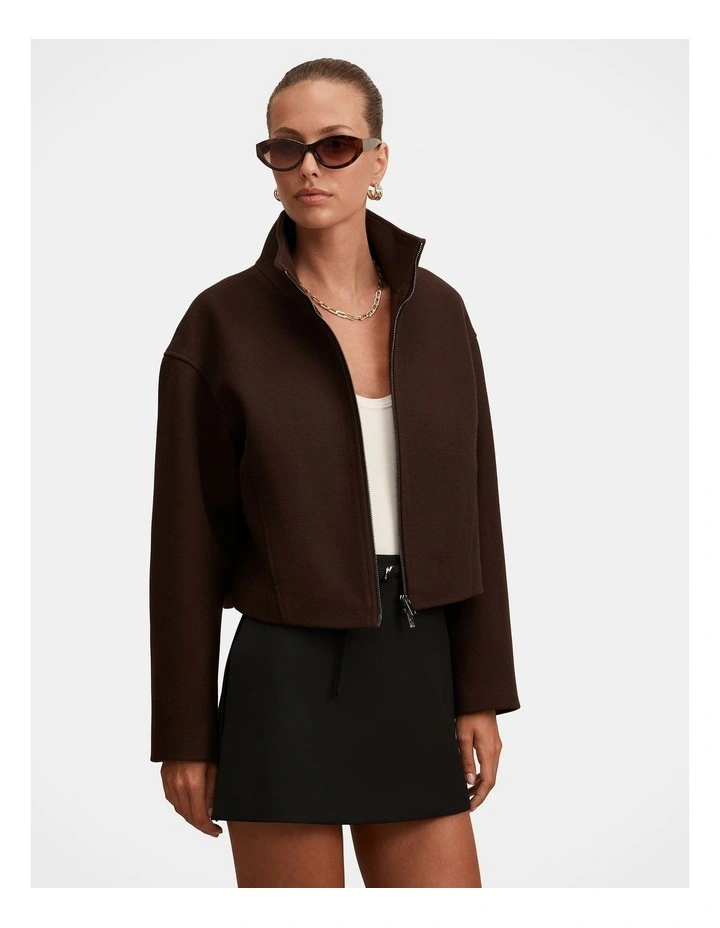 Fiona Funnel Neck Jacket in Brown image 3