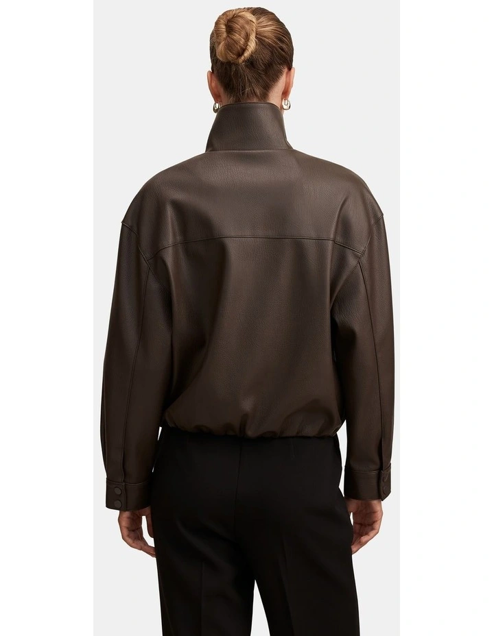 Angela Oversized Vegan Leather Bomber Jacket in Brown image 2