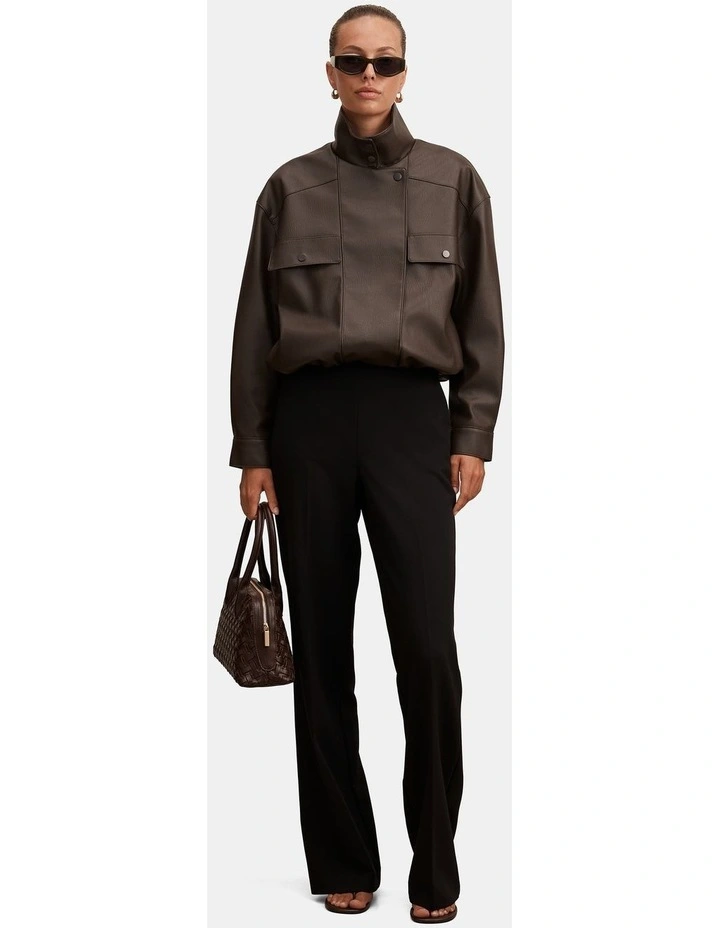 Angela Oversized Vegan Leather Bomber Jacket in Brown image 5