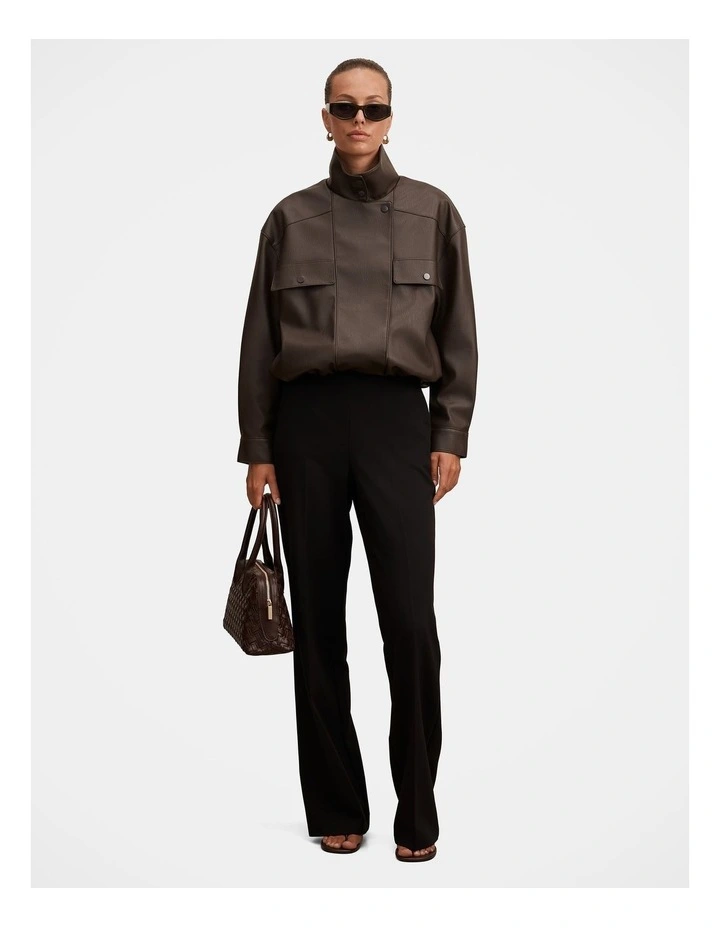 Angela Oversized Vegan Leather Bomber Jacket in Brown image 6