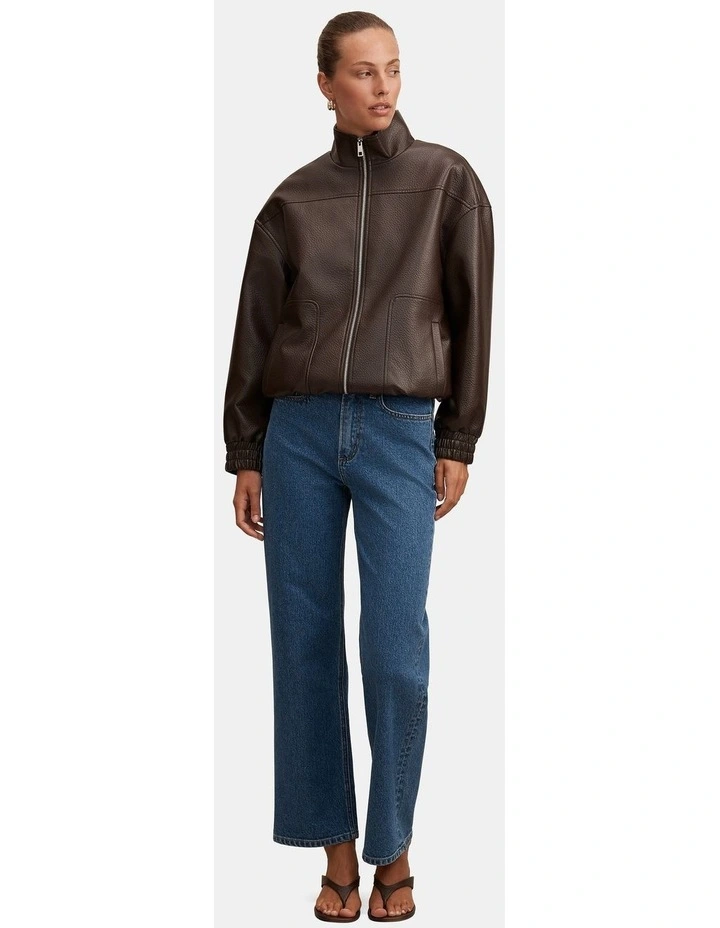 Marissa Funnel Neck Vegan Leather Bomber Jacket in Brown image 5