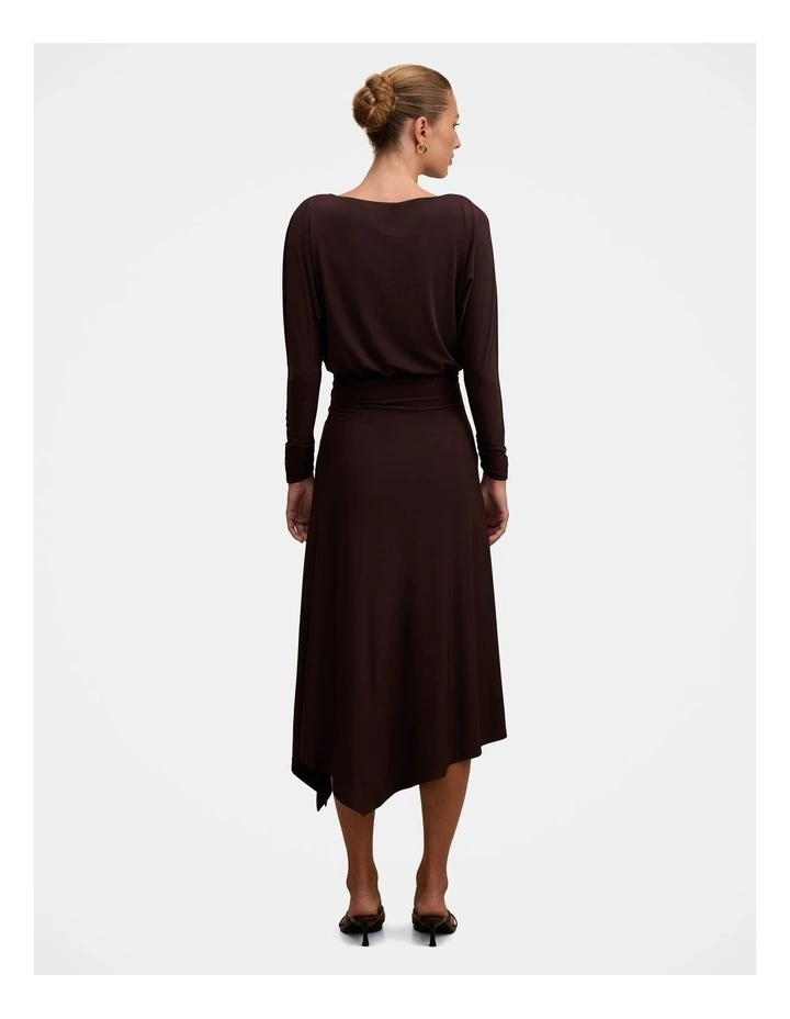 Ida Draped Jersey Midi Dress in Chocolate image 2