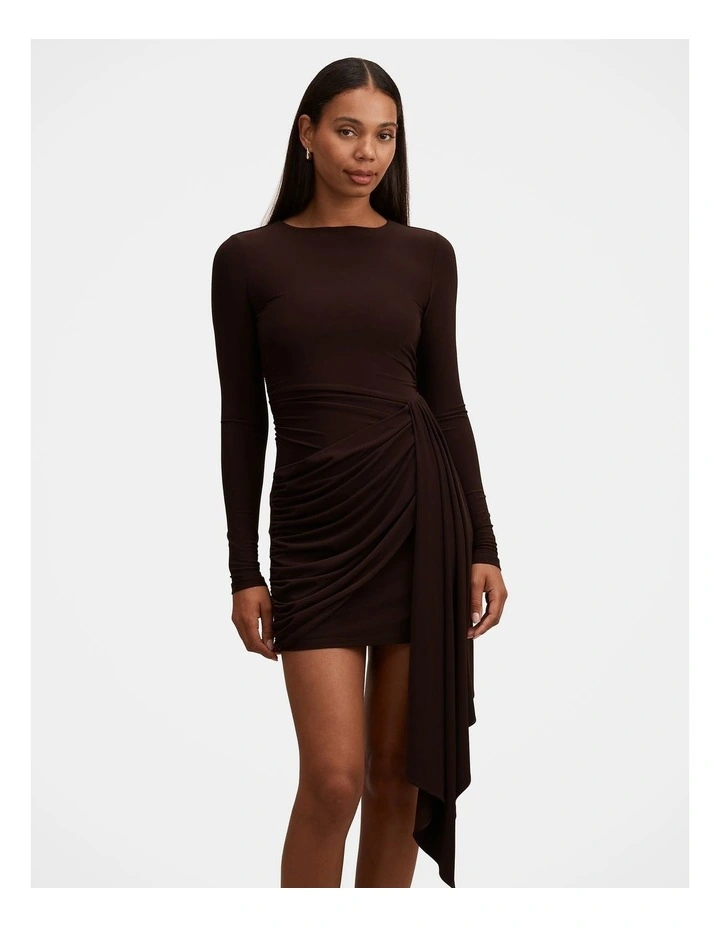 Susie Draped Jersey Mini Dress in Brown image 1