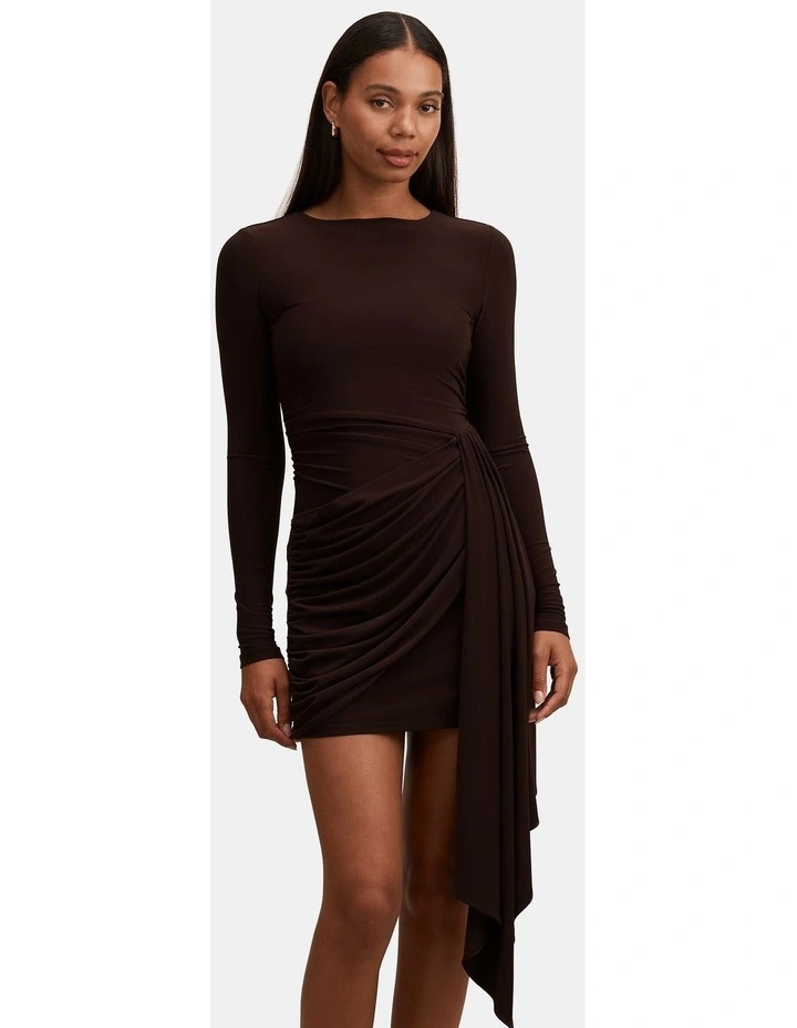Susie Draped Jersey Mini Dress in Brown image 1