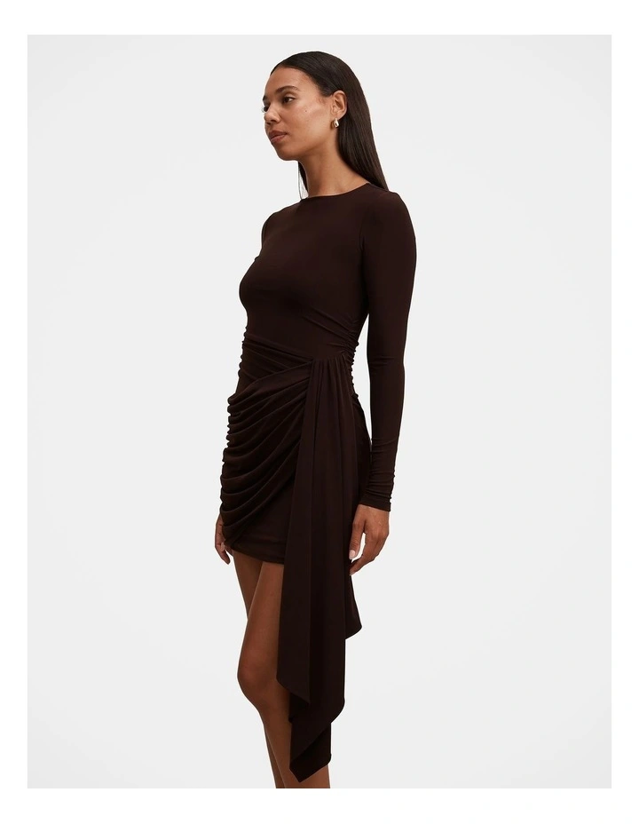Susie Draped Jersey Mini Dress in Brown image 3