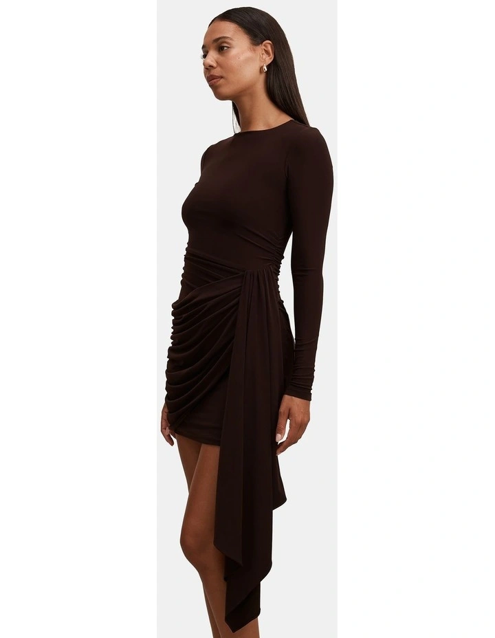 Susie Draped Jersey Mini Dress in Brown image 3