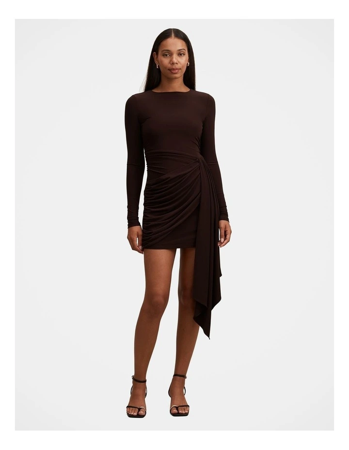 Susie Draped Jersey Mini Dress in Brown image 5