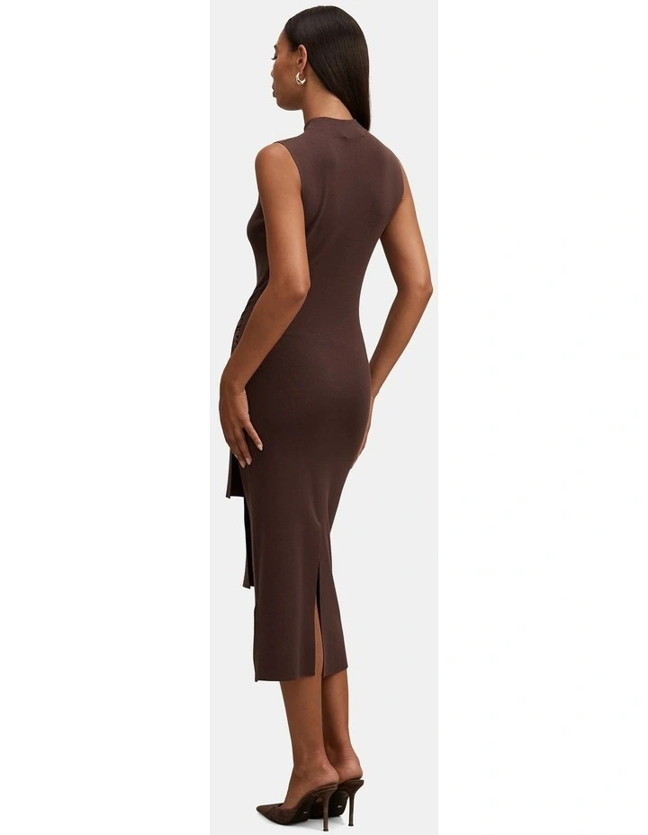 Margot Wrap Detail Knitted Midi Dress in Brown image 2